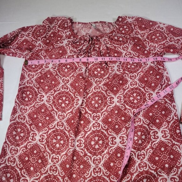 SoTeer Red & White Patterned Long Sleeve Tunic Peasant Blouse Size S - Picture 7 of 8